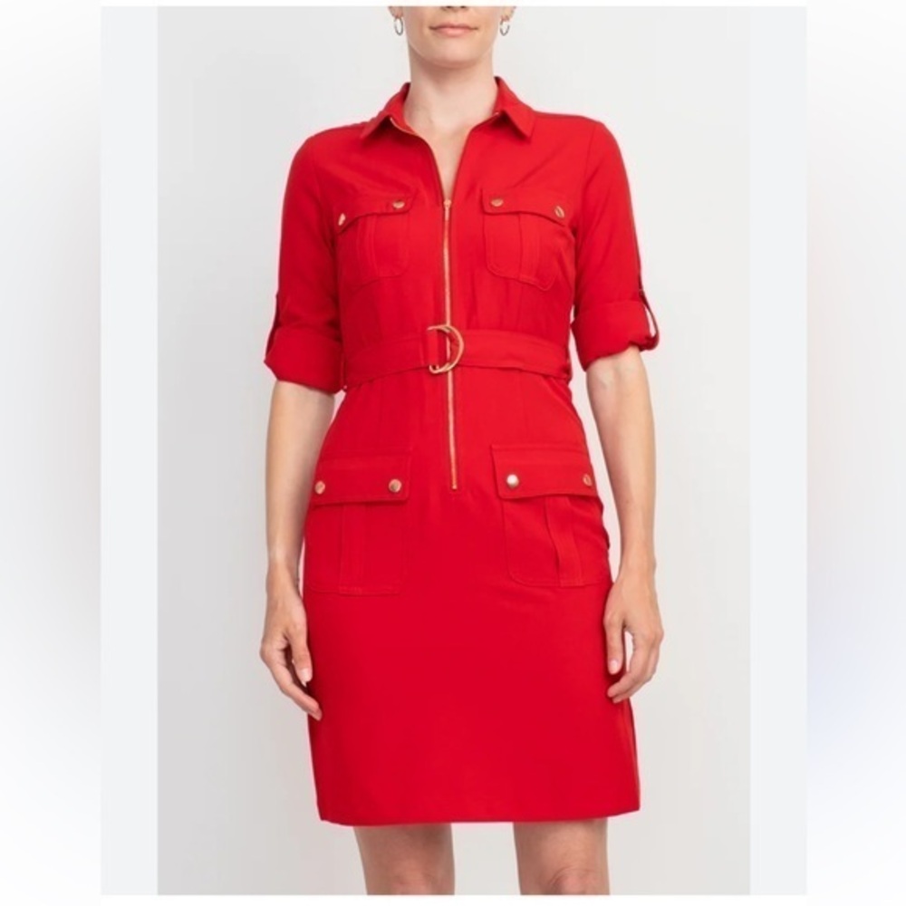 Sharagano Collared Short Sleeve Mini Dress with Belt Casual Safari Size 16